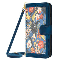 HKM-565011 Floral Flip Leather Case with Lanyard for iPhone Models