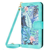 HKM-565011 Floral Flip Leather Case with Lanyard for iPhone Models
