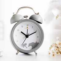 HKM-565075 Colorful 3-Inch Round Alarm Clock in Pink Cat, Gray Bear, Blue Elk, or Beige