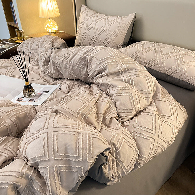 HKM-565075 Korean Solid Color Close Skin Hair Grinding Bedding Set for 1.8m Bed - Four Pieces