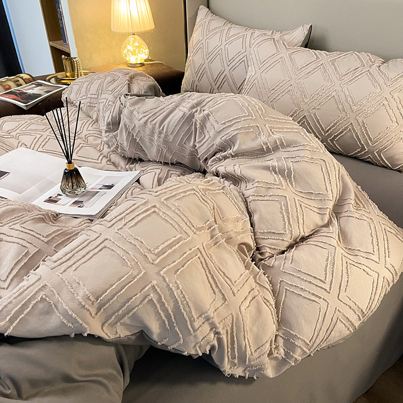 HKM-565075 Korean Solid Color Close Skin Hair Grinding Bedding Set for 1.8m Bed - Four Pieces