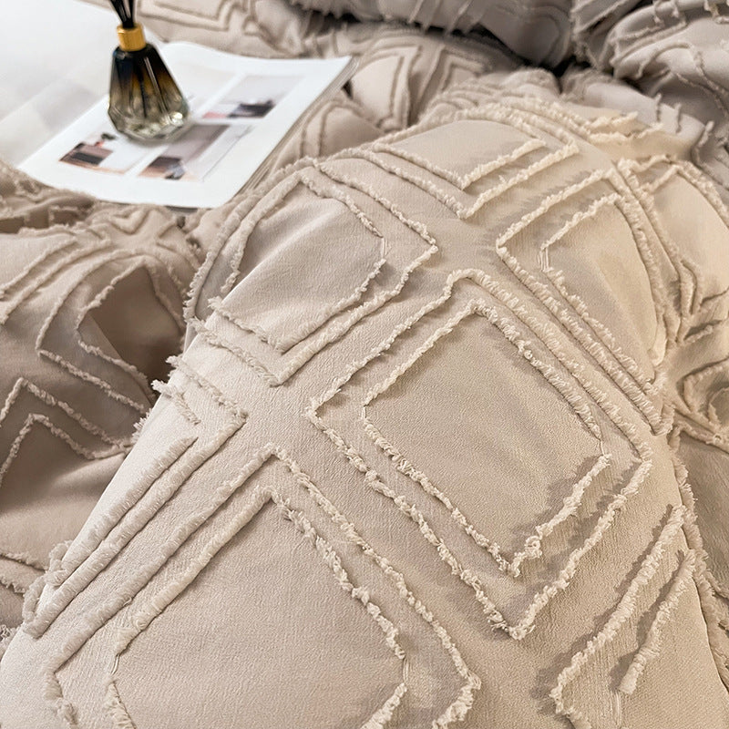 HKM-565075 Korean Solid Color Close Skin Hair Grinding Bedding Set for 1.8m Bed - Four Pieces
