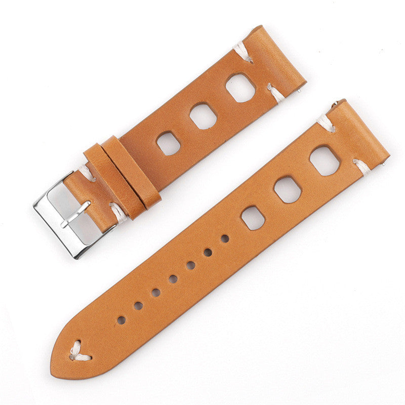 HKM-565267 Genuine Leather Cowhide Watch Band with Stainless Steel Pin Buckle - Multiple Widths Available
