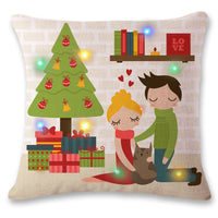 HKM-565459 LED Cartoon Christmas Pillowcase - Linen Cushion Cover, 45x45cm, Anime Design, Multi-Color Options
