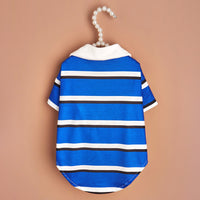 HKM-565523 Blue and White Striped Polo Shirt for Dogs - Stylish and Comfortable Pet Apparel