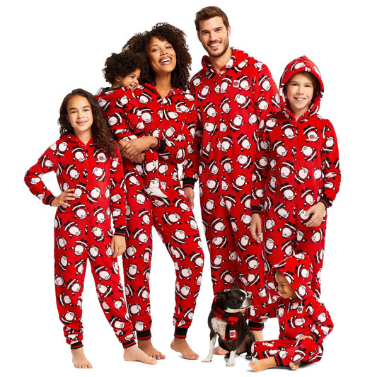 HKM-565523 Parent-Child Christmas Pajamas Set in Cartoon Design, Milk Silk Fabric, Long Sleeve, Unisex, Various Sizes Available