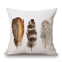 HKM-565587 Feather Pattern Cotton Linen Print Cushion Cover - 45x45cm, Modern Decorative Pillow Cover