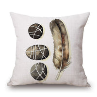 HKM-565587 Feather Pattern Cotton Linen Print Cushion Cover - 45x45cm, Modern Decorative Pillow Cover