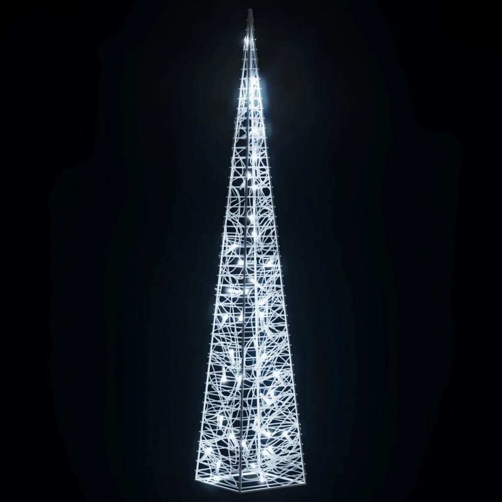 HKM-565715 LED Cool White Acrylic Christmas Cone Decoration – 90 cm with 8 Lighting Effects, Waterproof for Indoor & Outdoor Use