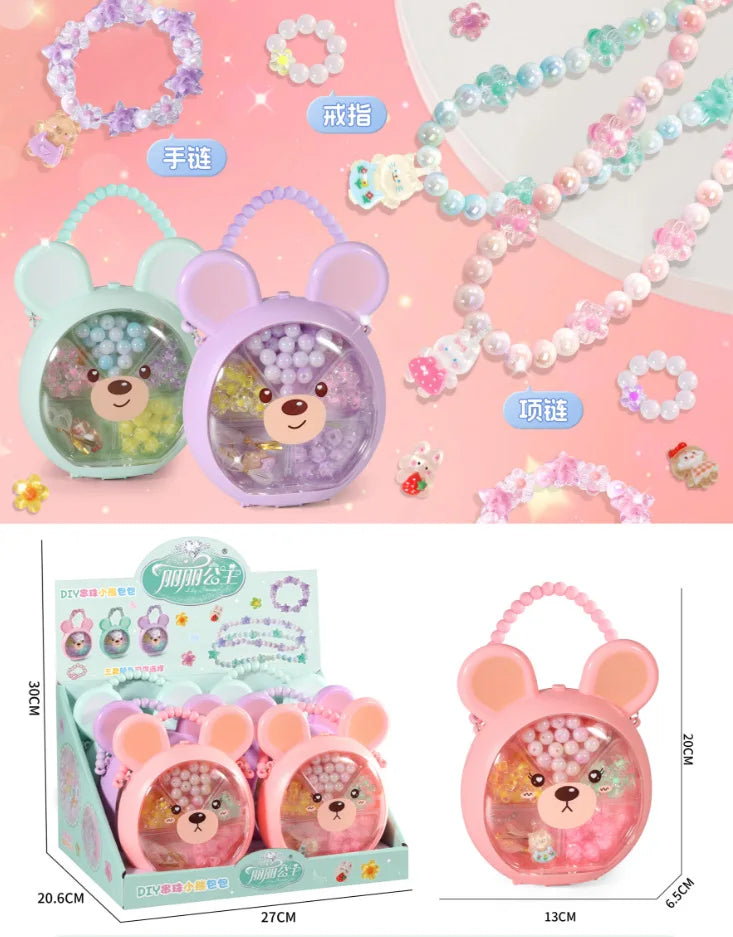 HKM-565907 DIY Beaded Hair Clip Set with Trolley Box for Creative Kids Play