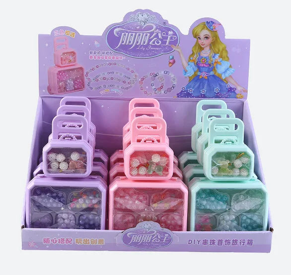 HKM-565907 DIY Beaded Hair Clip Set with Trolley Box for Creative Kids Play