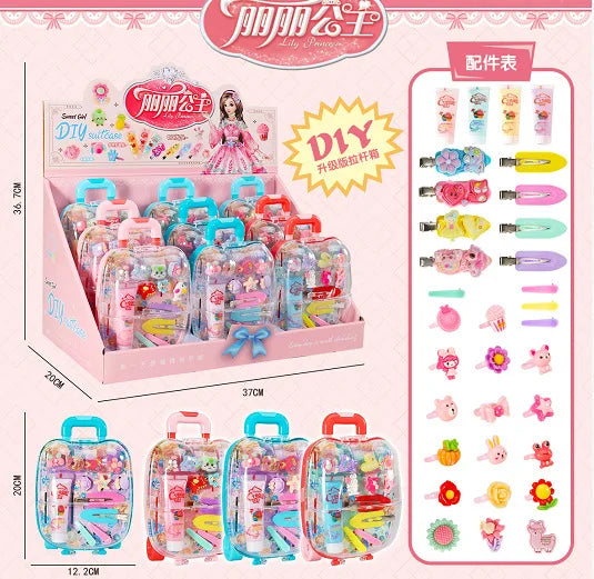 HKM-565907 DIY Beaded Hair Clip Set with Trolley Box for Creative Kids Play
