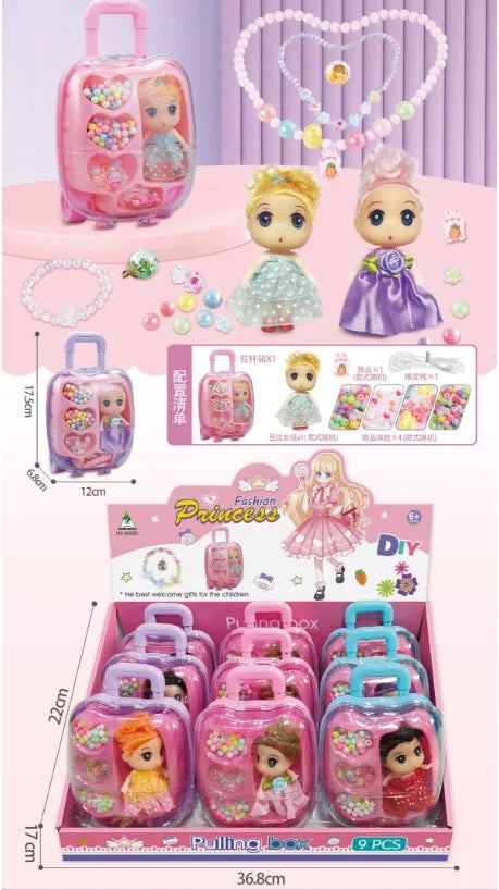 HKM-565907 DIY Beaded Hair Clip Set with Trolley Box for Creative Kids Play