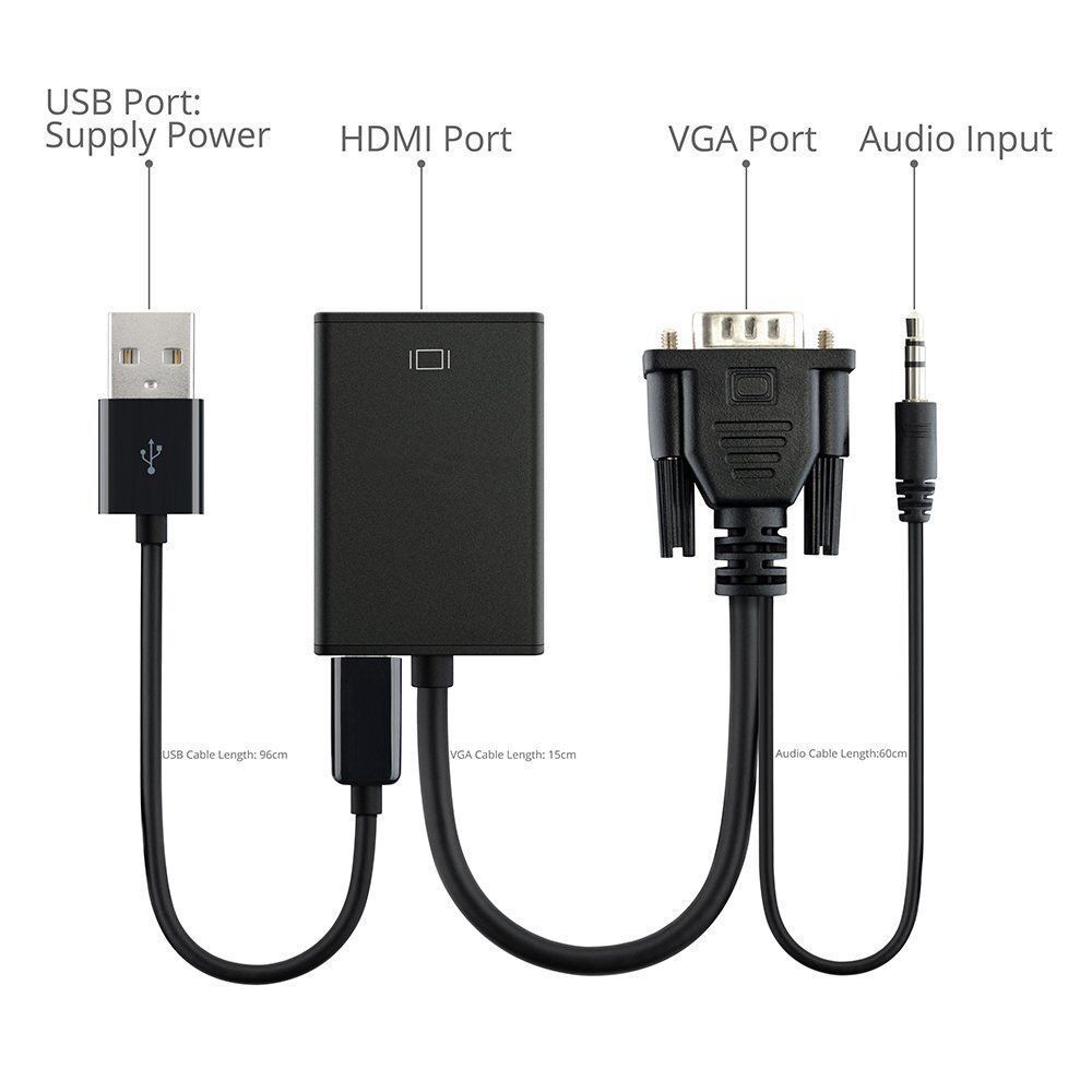 HKM-566099 Black 1080P VGA Audio Cable for Laptop Monitor Connection - 1m Length