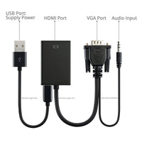 HKM-566099 Black 1080P VGA Audio Cable for Laptop Monitor Connection - 1m Length