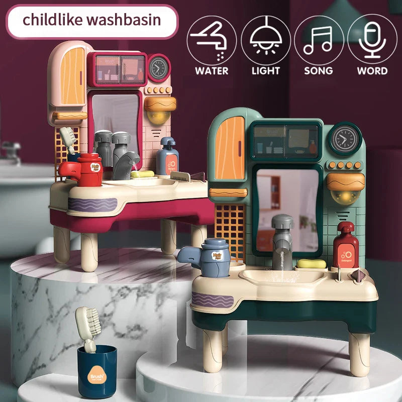 KTX-566163 Kids Multifunction Washbasin Sink Playset with Lights and Sound for Pretend Play