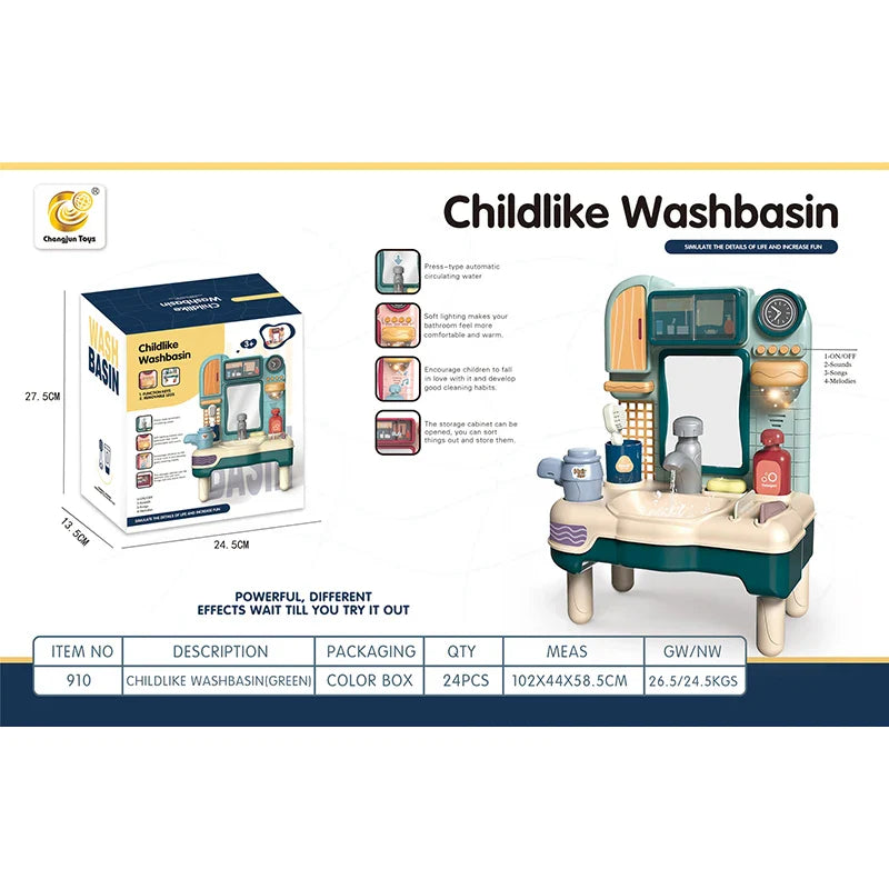 KTX-566163 Kids Multifunction Washbasin Sink Playset with Lights and Sound for Pretend Play