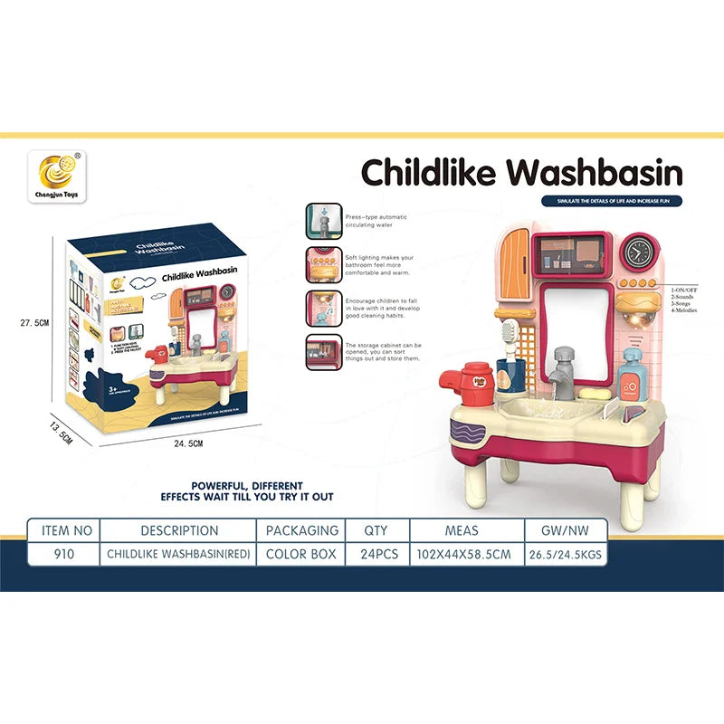 KTX-566163 Kids Multifunction Washbasin Sink Playset with Lights and Sound for Pretend Play
