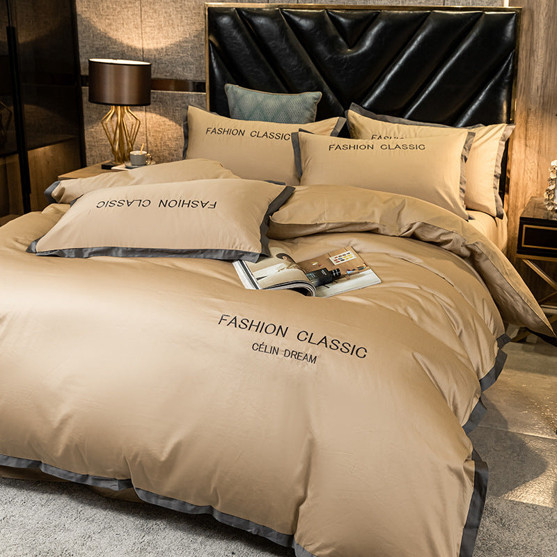 HKM-566227 Cotton Four-Piece Bedding Set with Embroidery Design and Personalized Fashion Elements