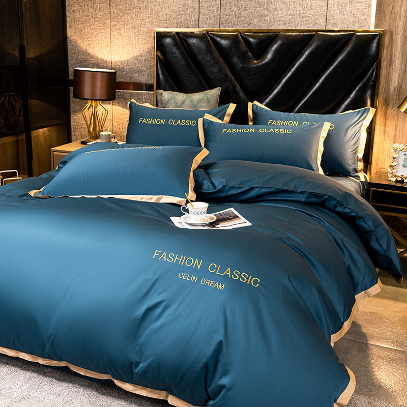 HKM-566227 Cotton Four-Piece Bedding Set with Embroidery Design and Personalized Fashion Elements