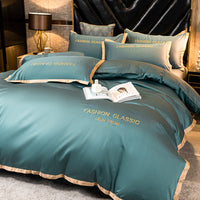 HKM-566227 Cotton Four-Piece Bedding Set with Embroidery Design and Personalized Fashion Elements