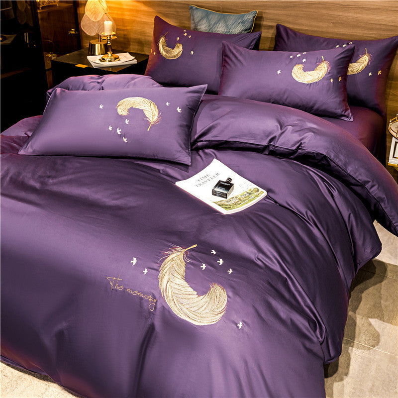 HKM-566227 Cotton Four-Piece Bedding Set with Embroidery Design and Personalized Fashion Elements