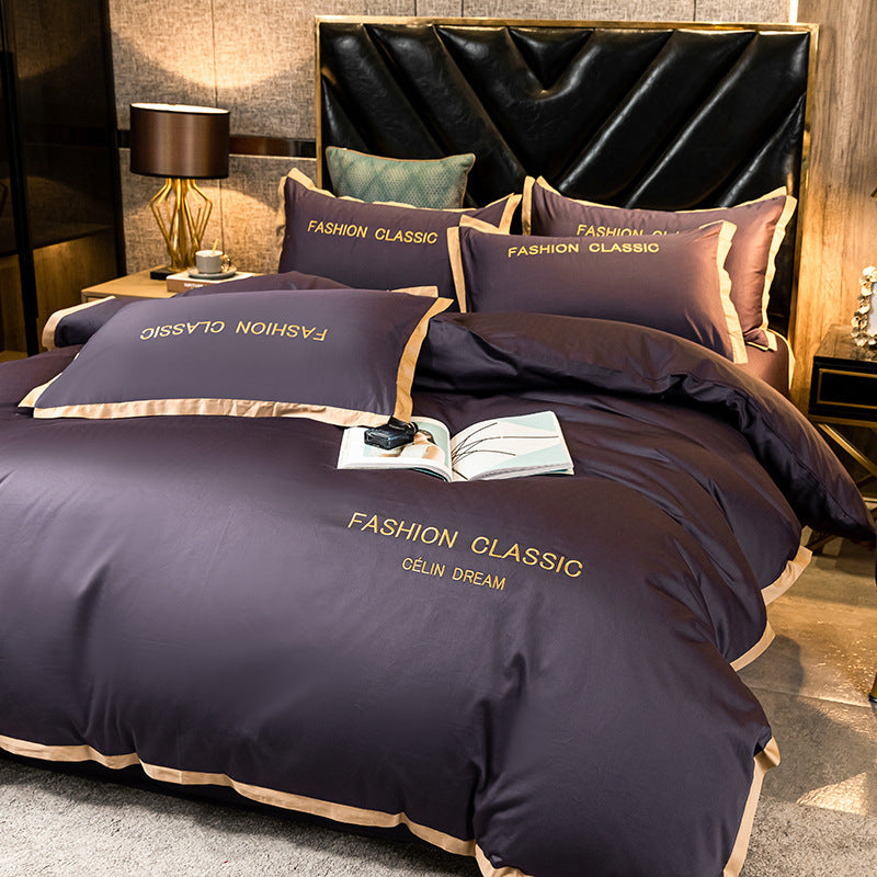 HKM-566227 Cotton Four-Piece Bedding Set with Embroidery Design and Personalized Fashion Elements