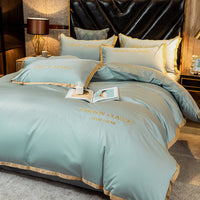 HKM-566227 Cotton Four-Piece Bedding Set with Embroidery Design and Personalized Fashion Elements