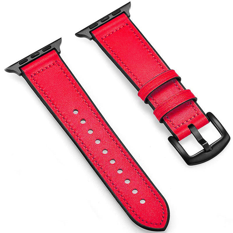 HKM-566419 Unisex Leather and Silicone Strap with Connectors for Apple Watch 38/40mm & 42/44mm
