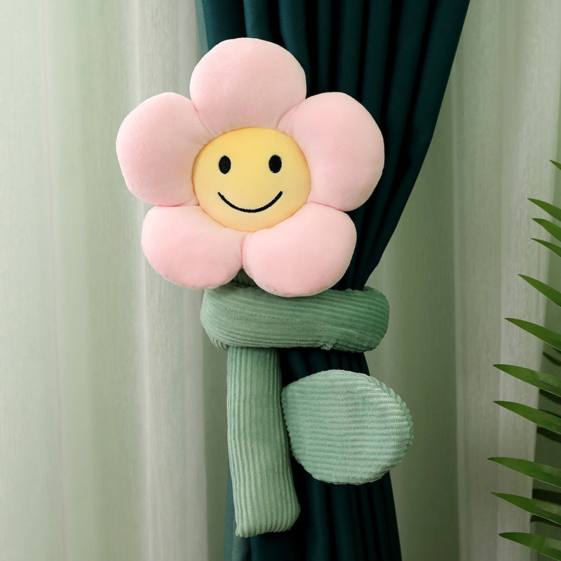 KTX-566611 Plush Sunflower Curtain Buckle - Soft Stretch Velvet Design with Down Cotton Filling, 95cm Height