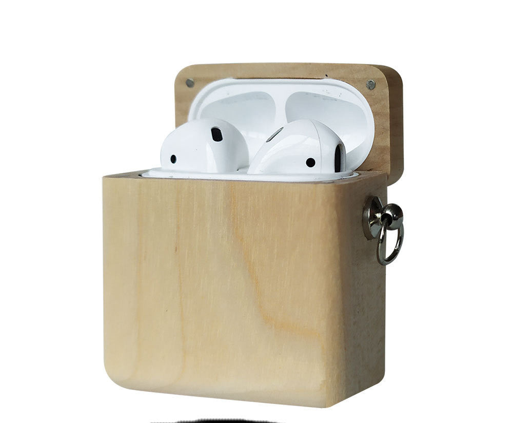 HKM-566803 Wooden Clamshell AirPods Protection Case - Compatible with AirPods 1/2 in Various Wood Finishes