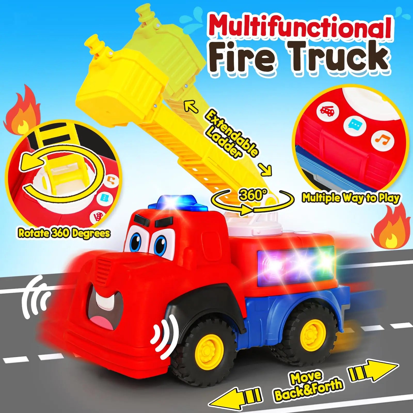 HKM-566867 Electric Multifunction Fire Engine Toy with Music and Light for Ages 2-13