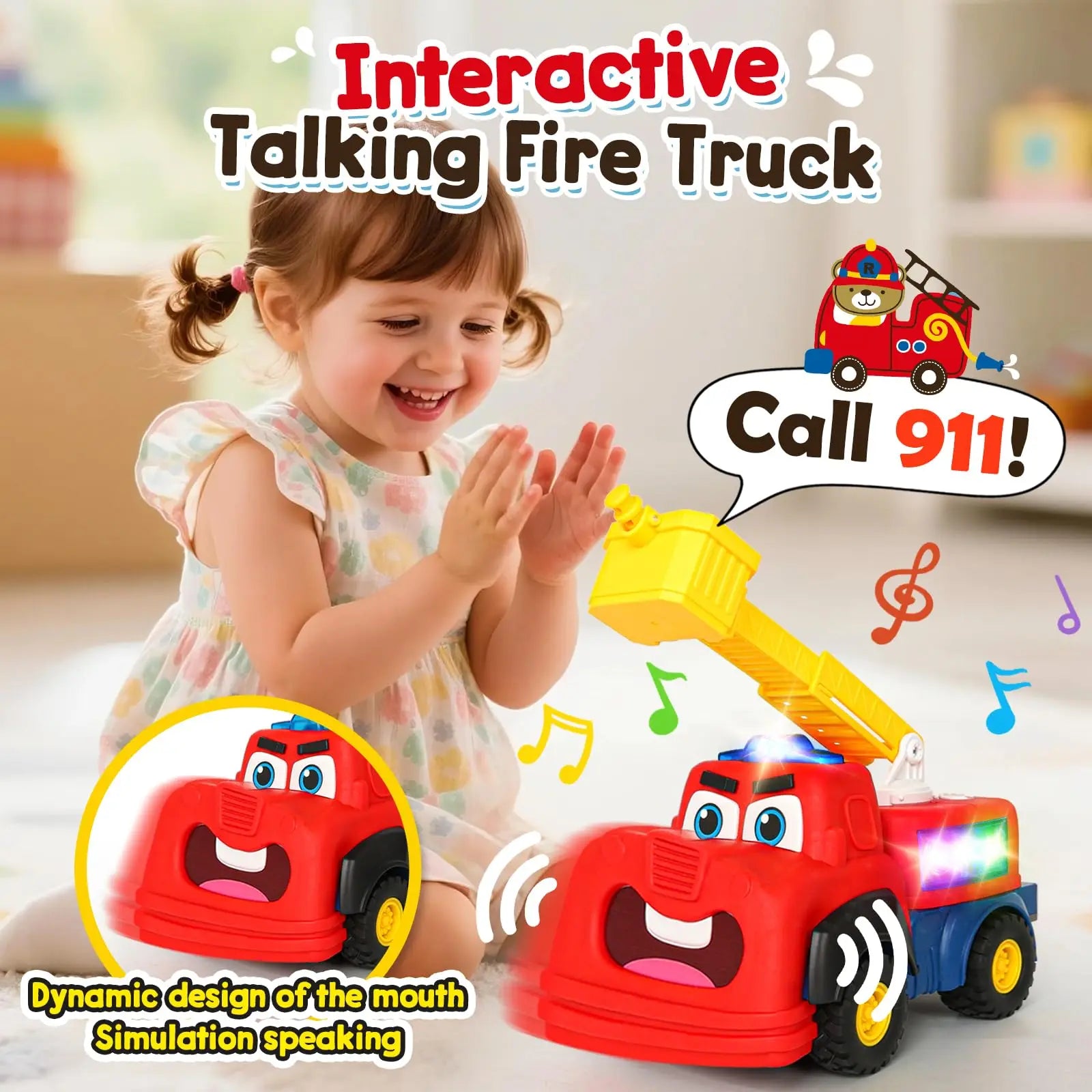 HKM-566867 Electric Multifunction Fire Engine Toy with Music and Light for Ages 2-13