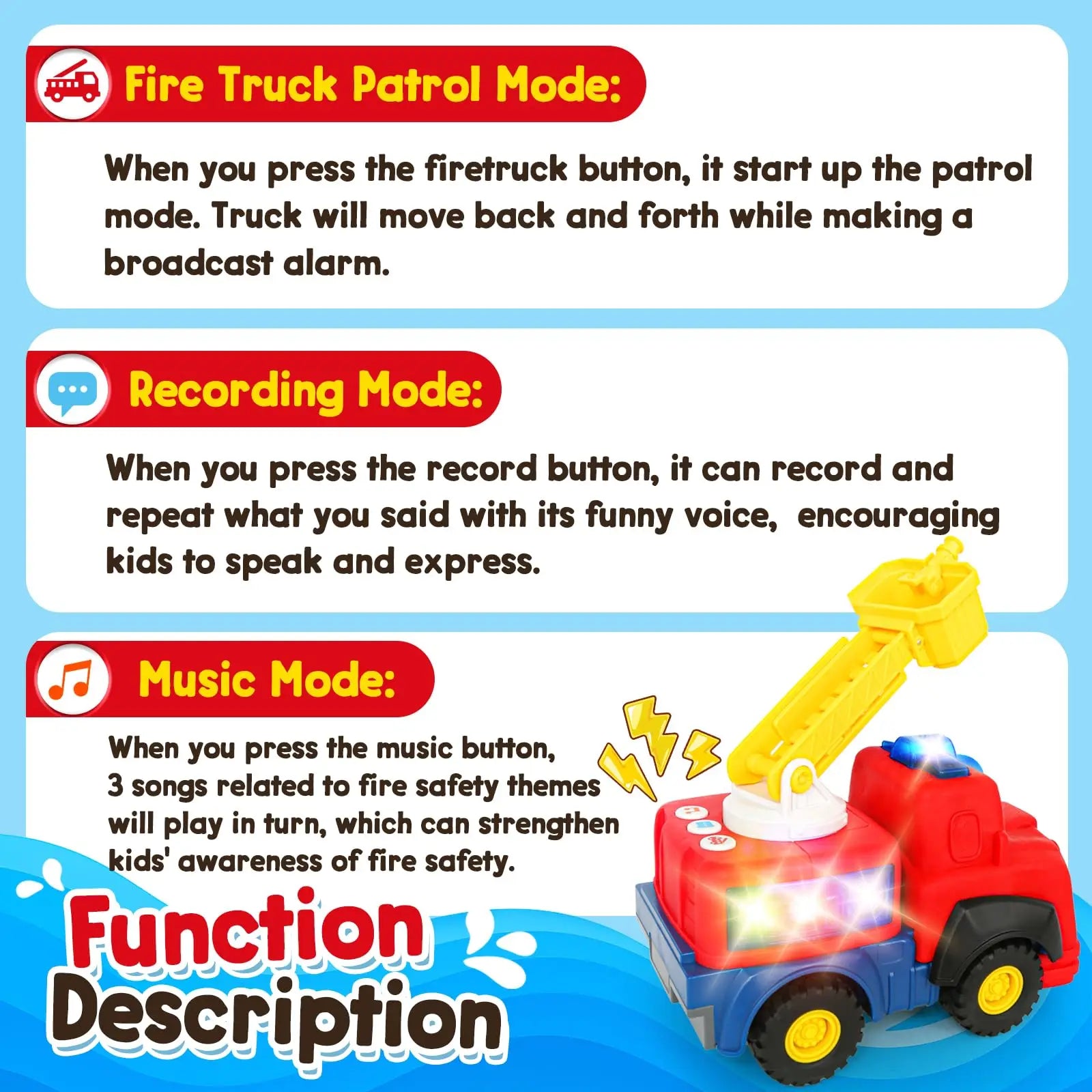 HKM-566867 Electric Multifunction Fire Engine Toy with Music and Light for Ages 2-13