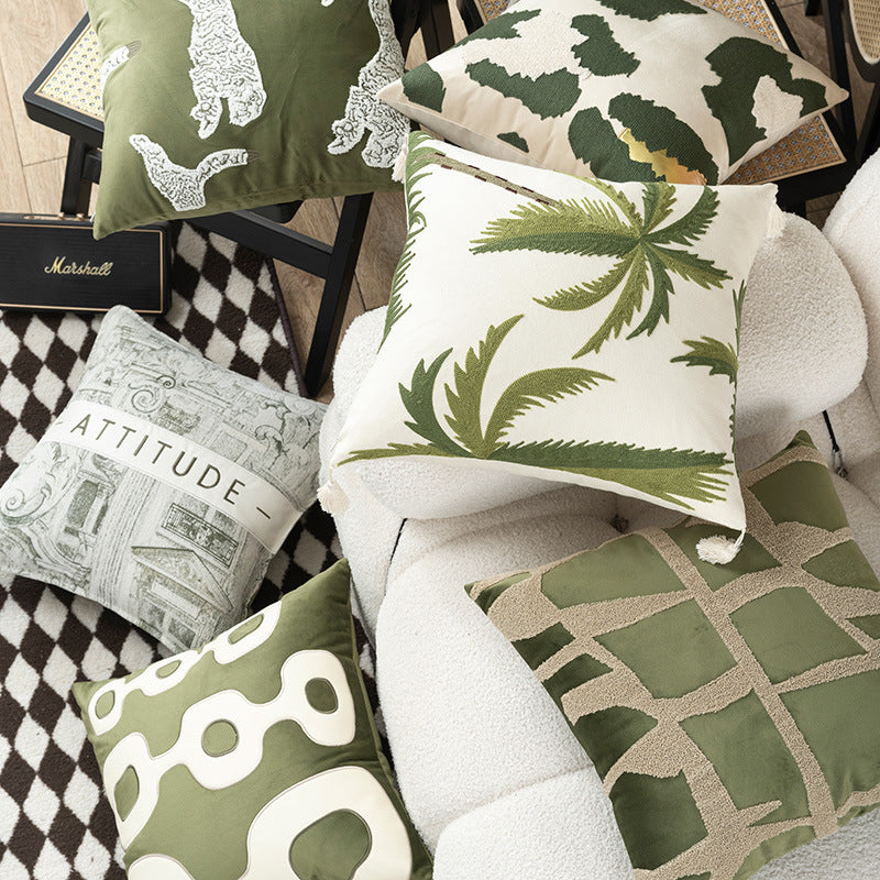 HKM-566867 Geometric Embroidery Square Pillow Cover - Modern Design in Circle Green and Various Patterns