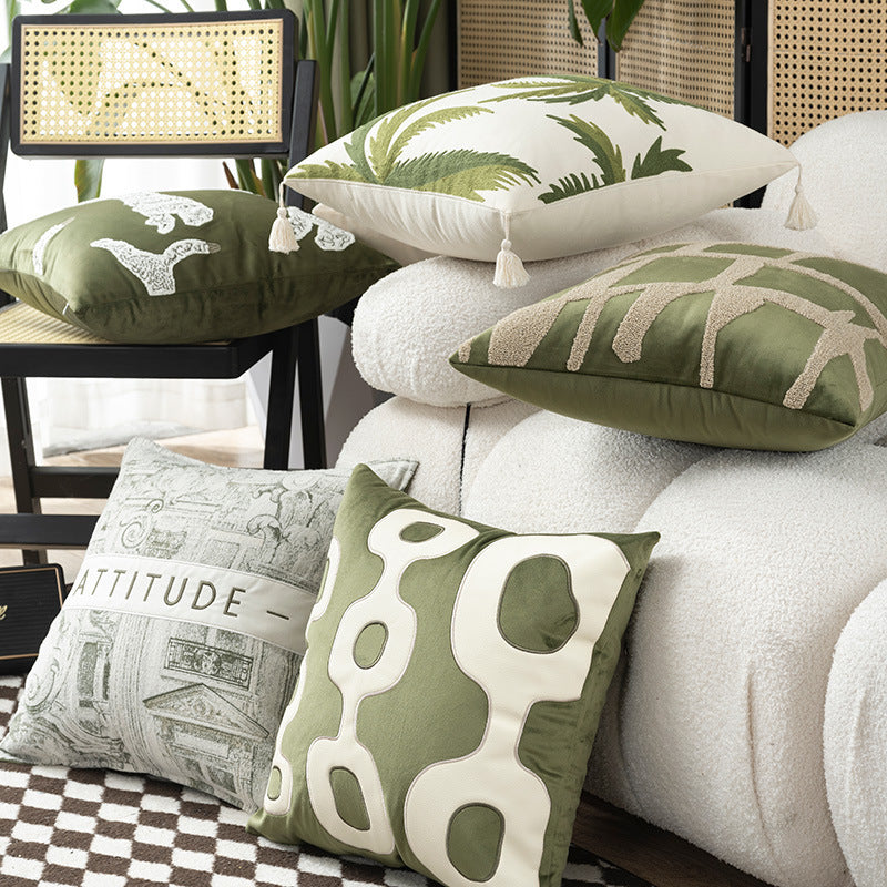 HKM-566867 Geometric Embroidery Square Pillow Cover - Modern Design in Circle Green and Various Patterns