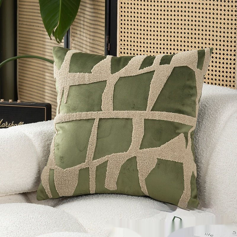 HKM-566867 Geometric Embroidery Square Pillow Cover - Modern Design in Circle Green and Various Patterns