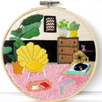 HKM-567059 Cotton and Linen Fabric Embroidery Material Pack - Floral and Plant Design, 15x15cm