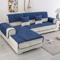 HKM-567123 Plush Nordic Anti-Slip Sofa Cover for Universal Fit in Yellow, Light Gray, Blue, or Dark Gray