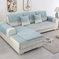 HKM-567123 Plush Nordic Anti-Slip Sofa Cover for Universal Fit in Yellow, Light Gray, Blue, or Dark Gray