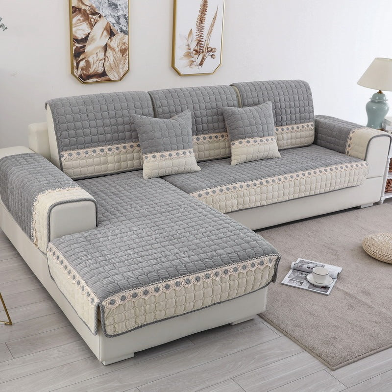 HKM-567123 Plush Nordic Anti-Slip Sofa Cover for Universal Fit in Yellow, Light Gray, Blue, or Dark Gray