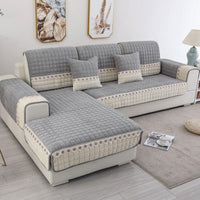 HKM-567123 Plush Nordic Anti-Slip Sofa Cover for Universal Fit in Yellow, Light Gray, Blue, or Dark Gray