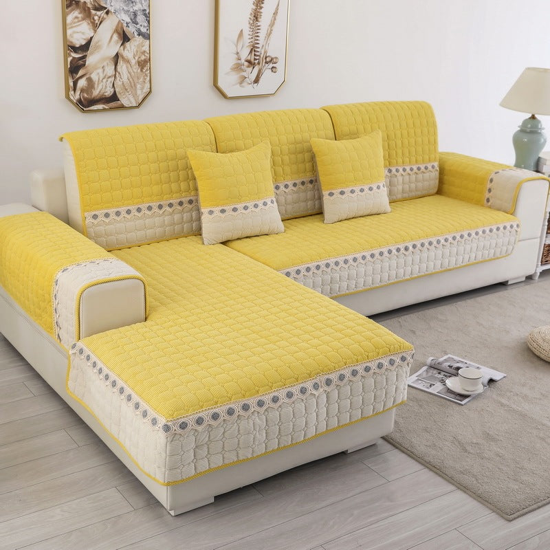 HKM-567123 Plush Nordic Anti-Slip Sofa Cover for Universal Fit in Yellow, Light Gray, Blue, or Dark Gray