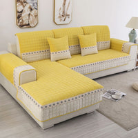 HKM-567123 Plush Nordic Anti-Slip Sofa Cover for Universal Fit in Yellow, Light Gray, Blue, or Dark Gray