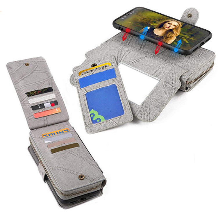 HKM-567315 Magnetic Removable Wallet Phone Case with 14 Card Slots and Zipper Bag