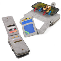 HKM-567315 Magnetic Removable Wallet Phone Case with 14 Card Slots and Zipper Bag