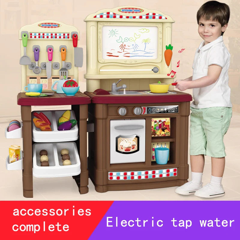 KTX-567315 Pretend Play Kitchen Set with Magnetic Writing Board and Cut Vegetables for Kids 2-7 Years Old