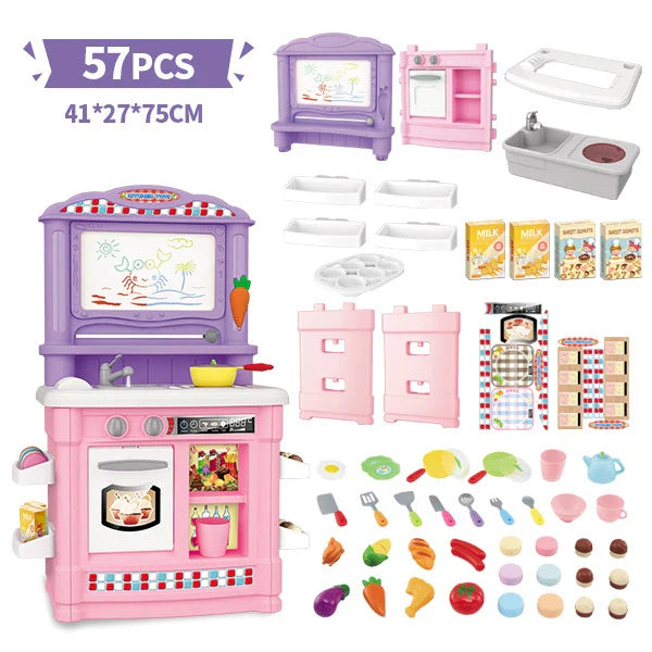 KTX-567315 Pretend Play Kitchen Set with Magnetic Writing Board and Cut Vegetables for Kids 2-7 Years Old