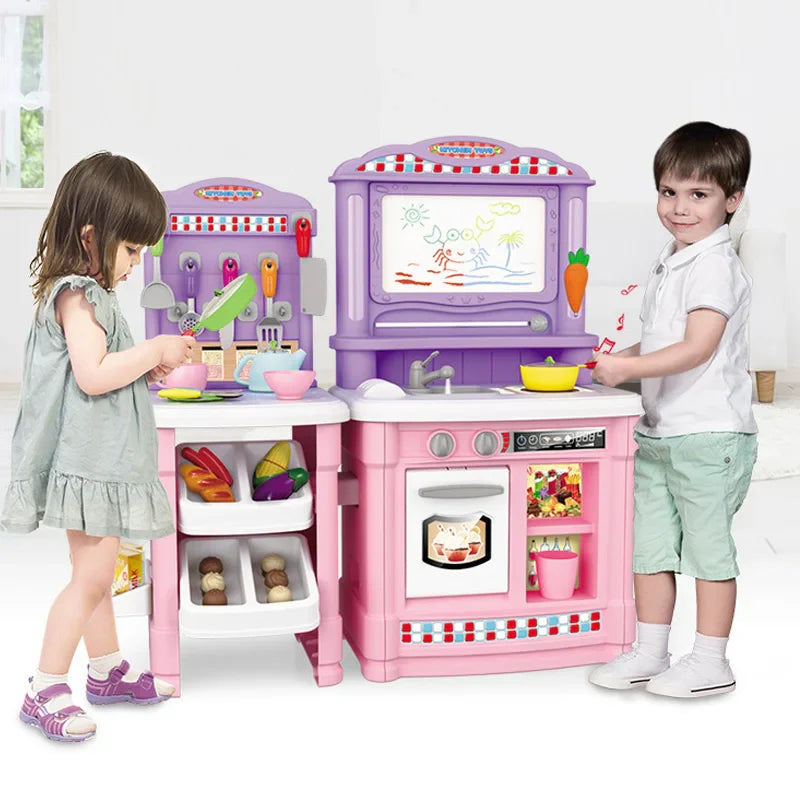 KTX-567315 Pretend Play Kitchen Set with Magnetic Writing Board and Cut Vegetables for Kids 2-7 Years Old