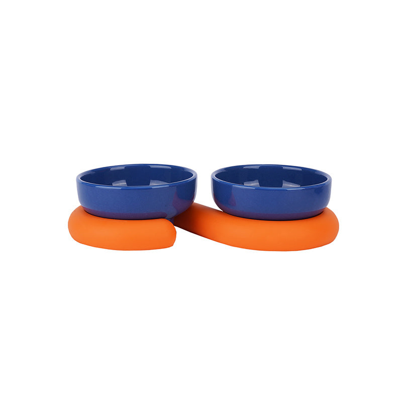 HKM-567571 Ceramic and Silicone Dog Bowl for Food and Water with Fun Color Combinations